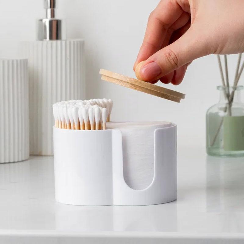 2-in-1 Cotton Swab Makeup Remover Cotton Integrated Storage Box Desktop Makeup Cotton Double Hole Storage Box Covered StorageBox