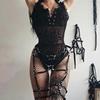 Gothic Bodysuit With Ruffled Lace And Corseting Onesies