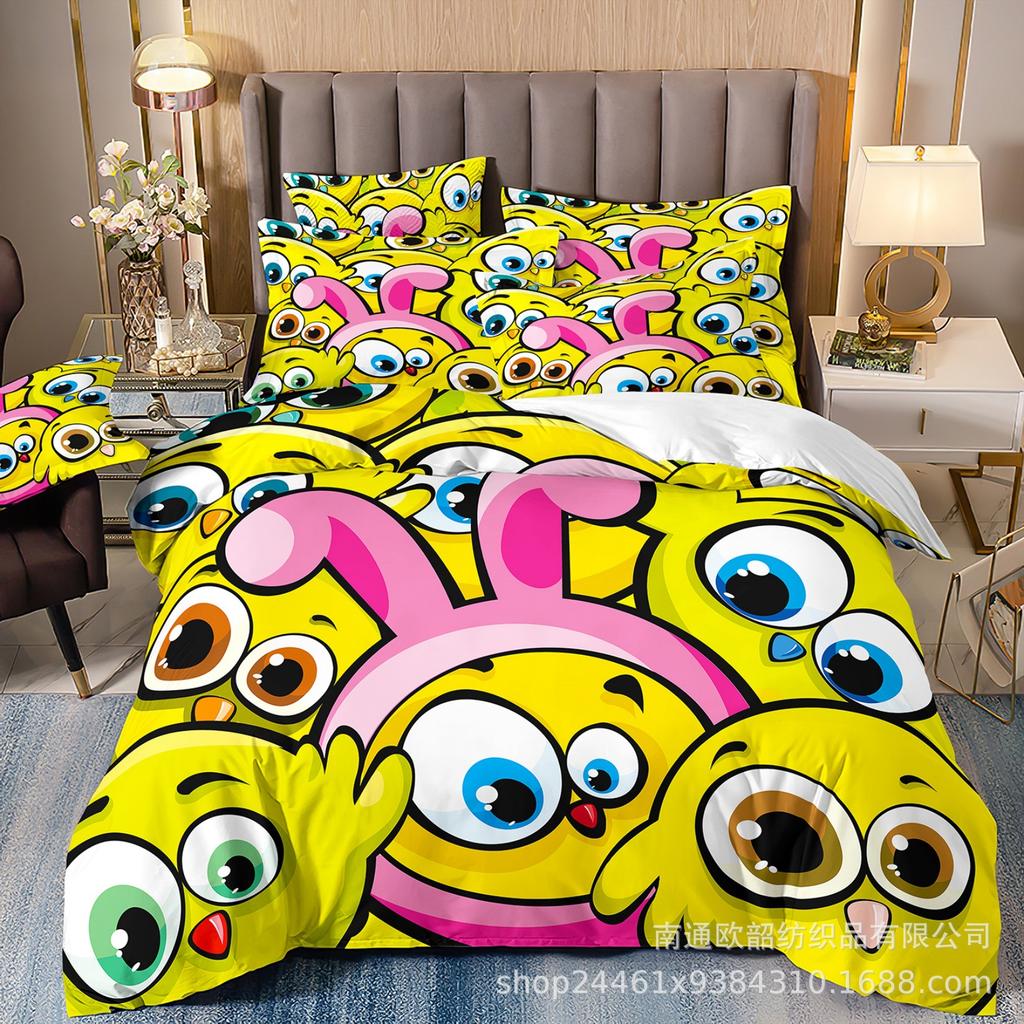 Heiß verkaufte 3D Digitaldruck Hip-Hop Graffiti Smiley Gesicht Bettwäsche Kissenbezug Bettbezug Dreiteiliges Set