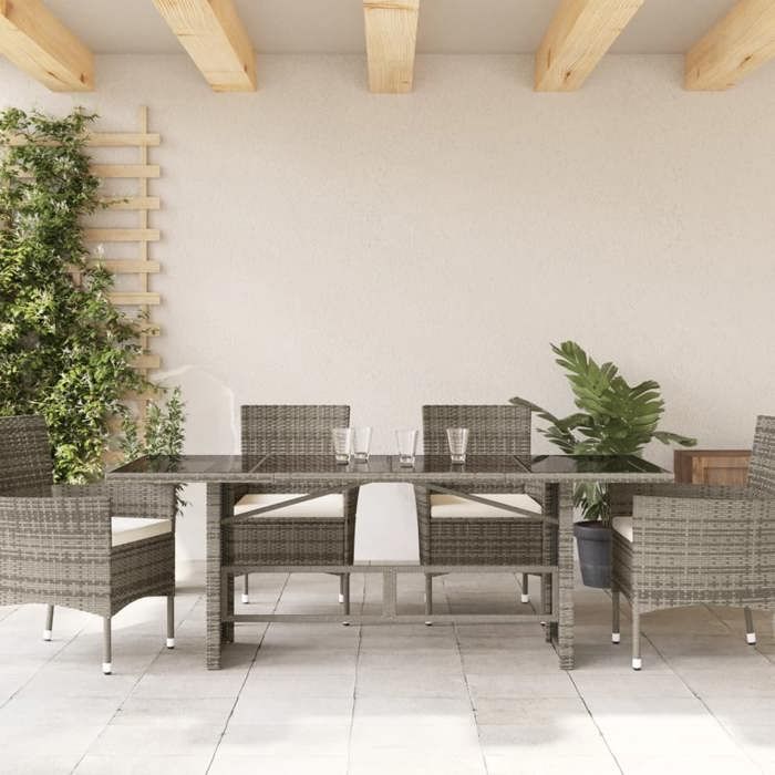 VidaXL Table de Jardin avec Dessus en Verre, Table de Patio Rectangulaire, Meuble d'Extérieur Terrasse, Moderne, Gris Résine 365306