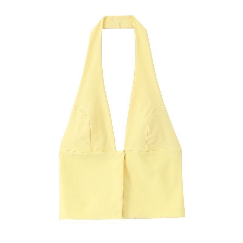 Kaslead New Arrival Women's Clothing Fashion Style Fashion Minimalist Stretch Hanging Collar Tops 0085339