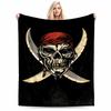 Pirate Skull Blanket with Crossed Swords Design, Black Background Blanket Blanket, Suitable for Use In the Bedroom, Living Room, On the Sofa