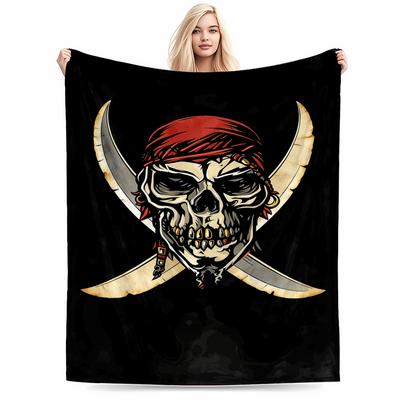 Pirate Skull Blanket with Crossed Swords Design, Black Background Blanket Blanket, Suitable for Use In the Bedroom, Living Room, On the Sofa