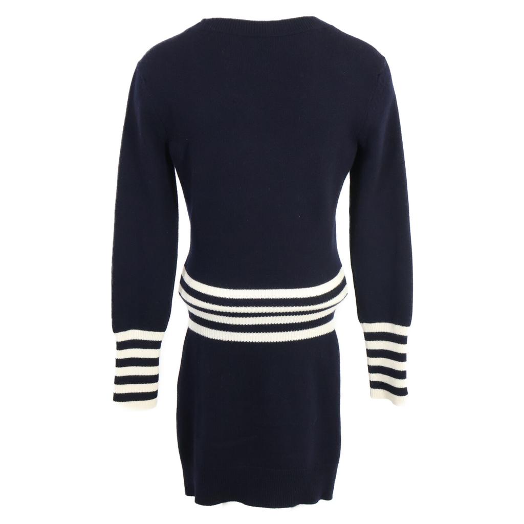 CHANEL [Good condition/Domestic regular] P55370K07271 CC Logos 100% cashmere knit dress 34 NavyUsed