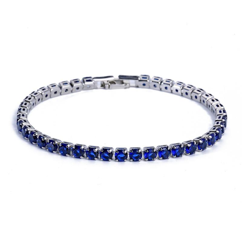 17/19CM Fileira Única Cristal Verde Pedra Redonda Pulseiras Tennis para Mulheres Cor Prata Joias Cor Multicolor Zircônio Correntes Pulseira