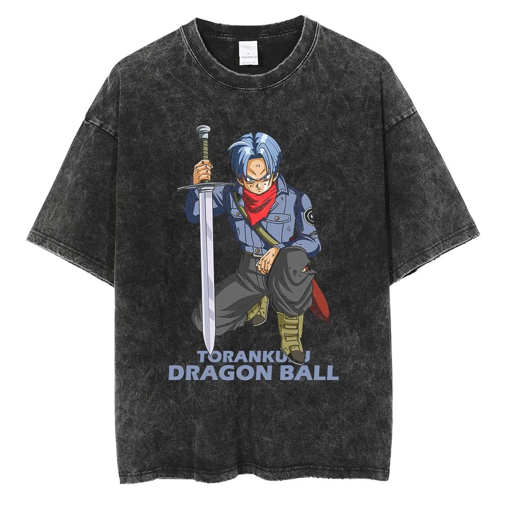 Men Streetwear Hip Hop Oversized T Shirt Dragon Ball Anime Graphic Washed Black T Shirt Loose Tshirt Cotton Harajuku Tops Tees
