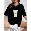 White Oversized T Shirt With Coffee Cup Print And Balcanirge Paris Text For Casual Wear