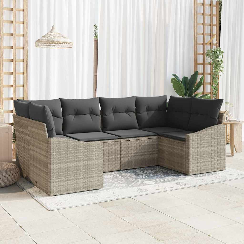 6 Piece Sofa Set with Cushions Light Grey Poly Rattan
