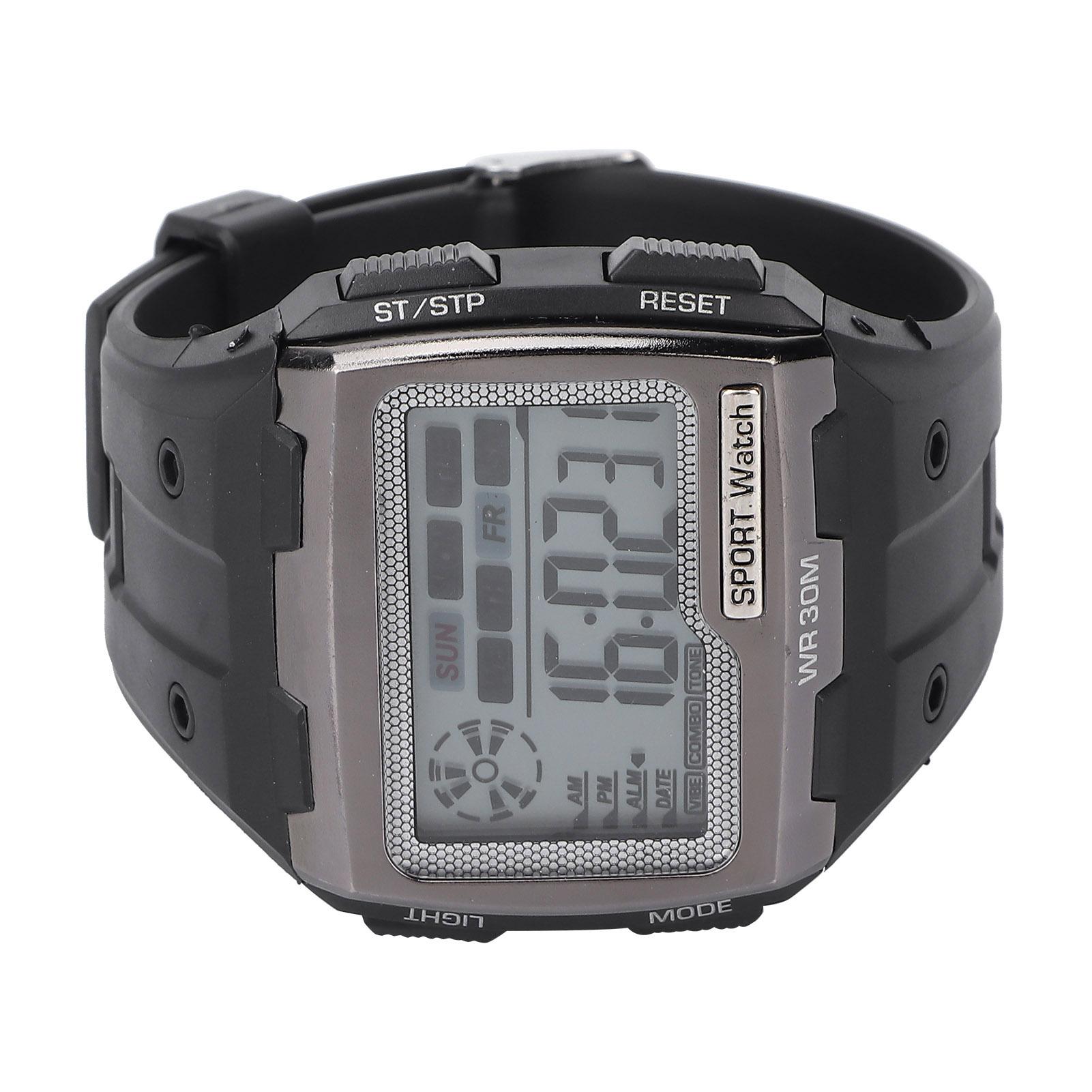 

Цифровые спортивные часы с большим циферблатом, ночной подсветкой, водонепроницаемые, с двойным временем, для активного отдыха, электронные, черные