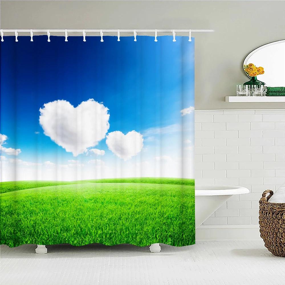 Blue Sky Clouds Scenery Shower Curtain Waterproof Bathroom Curtain With Hooks Bath Curtains Fabric 3d Printed 180*200cm Curtain