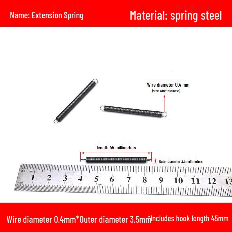 Micro Precision Extension Tension Spring Set with Hooks, 0.4mm Wire Diameter, 3-5mm Outer Diameter