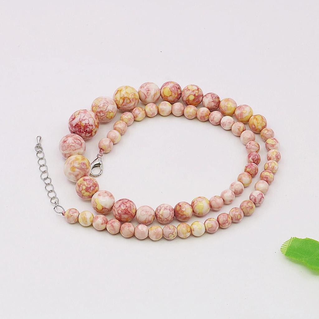 6-14mm Rainbow Turquoised Necklace Round Beads Gems Chalcedony Tower Shaped Jewelry Accessories,women Girls Gifts 5 Cm Extension Chain