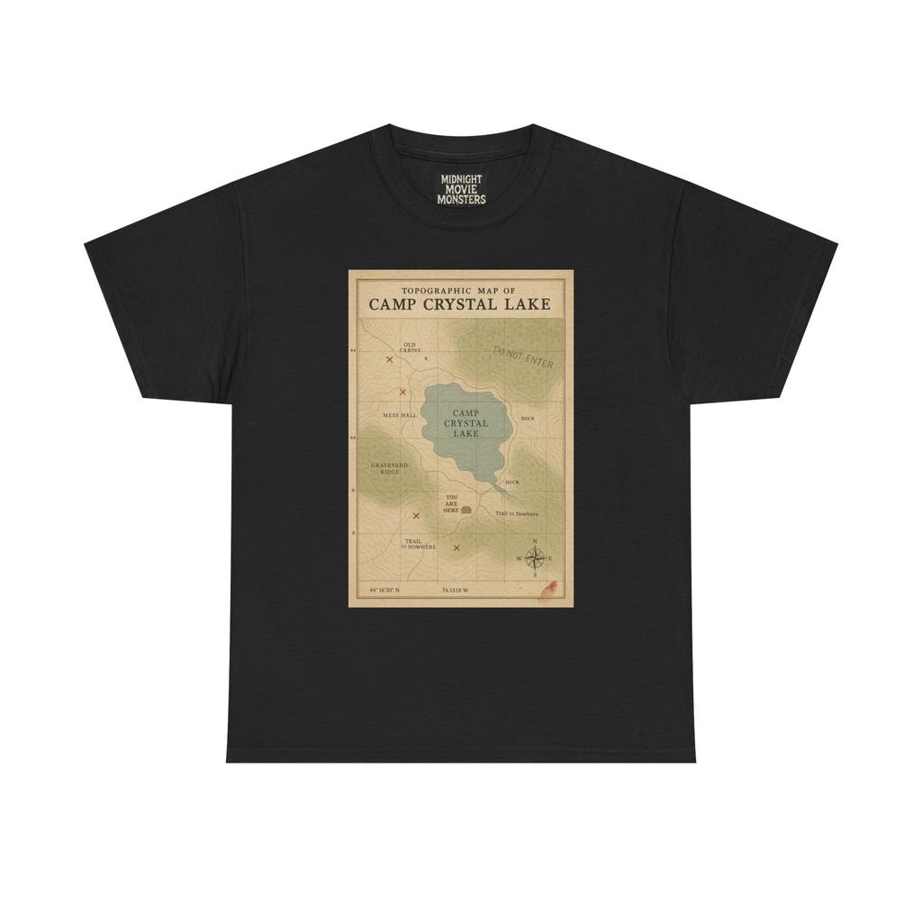 Topographic Map Of Camp Crystal Lake T-Shirt Unisex Heavy Cotton Friday The 13th