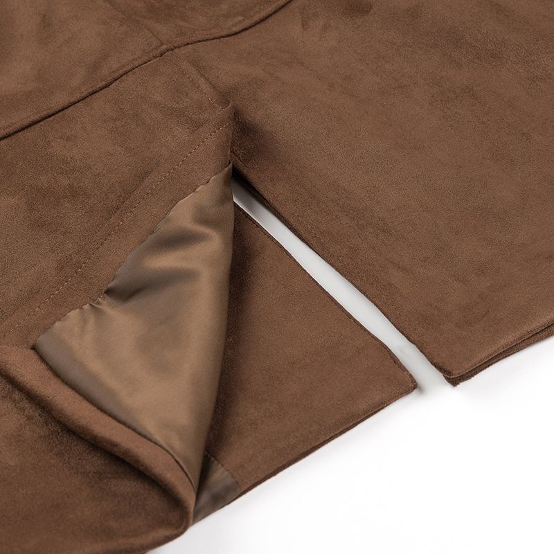 Kaslead New Women clothes Western Style Fashion Simple and Versatile Double Breasted Lace-up Decoration Deerskin Velvet Coat