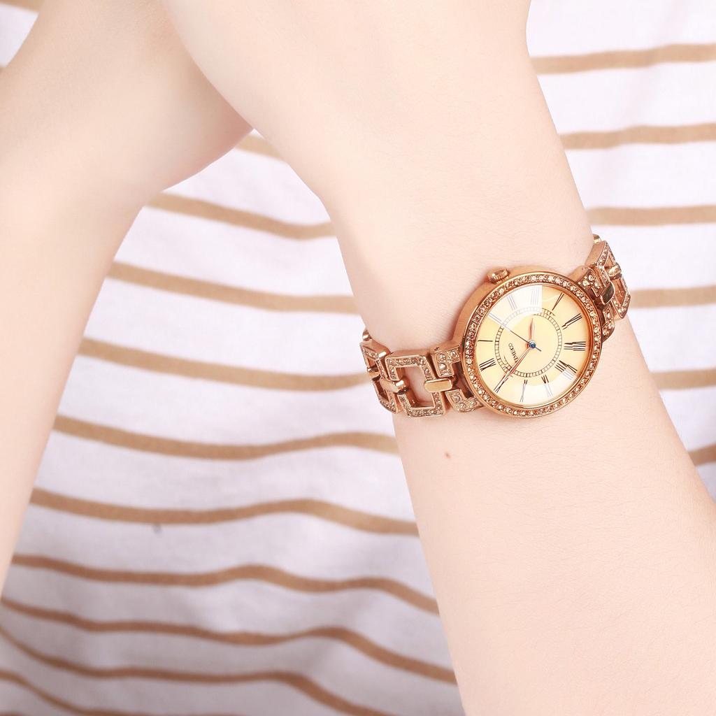 Time100 Watch with Faceted Diamond Classic Roman Seashell and W50220L Women's Crystal, Numerals, Dial, Diamonds,