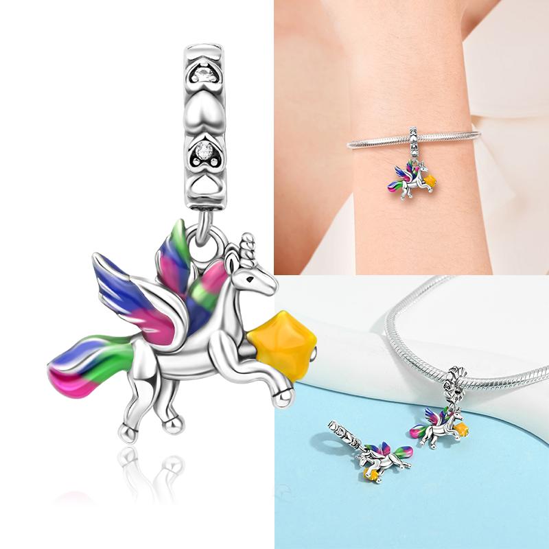 Copper Cute Colorful Unicorn Charms Beads Fit Original Bracele For Women Diy Bead For Matching Jewelry Making Gift