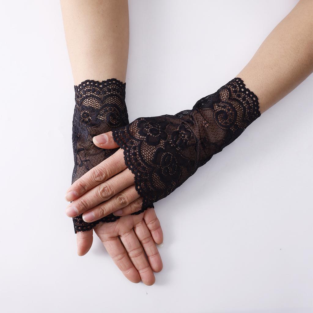 Women Short Lace Hollow-Out Fingerless Gloves Sun Protection Sleeves Mesh Thin Cycling Sexy Mittens Half Finger Handschoenen