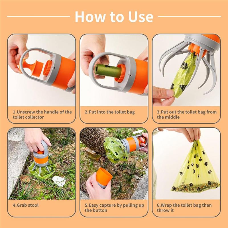 Mophe-Cuchara Portable for Dog Droppings with 3 Sanitary Bags, Pet-out-of-contact Waste Cleaner for Dog Walkers