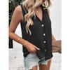 Women Summer New Style Solid Color V Neck Loose Chiffon Shirt Sleeveless Button Down Vest Blouse