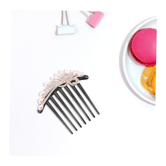 Healvian Pearl and Rhinestone Embellished Seven-Tooth Hair Comb for Women, Lightweight Hair Clip for Updos, Bridal Hair Clip for Weddings and