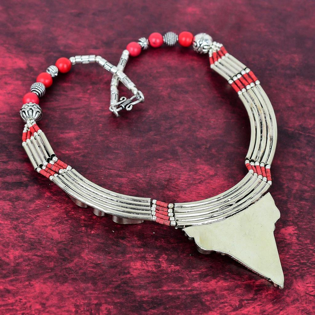 Coral Nepali Necklace Handmade Jewelry, 925 Solid Sterling Silver Necklace Designer Gemstone Jewelry Adjustable Chain Necklace