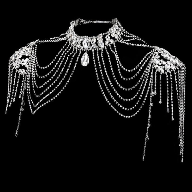 Crystal Tassels Shoulder Body Chain Alloy Fashion Accessory Bridal and Bikini Back Jewelry Wedding Accessory for Bride