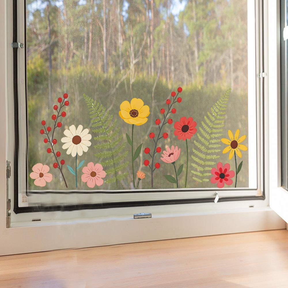 Static Cling Glass Window Stickers Colorful Small Flowers Leaves for Cabinet Shop Window Home Decor