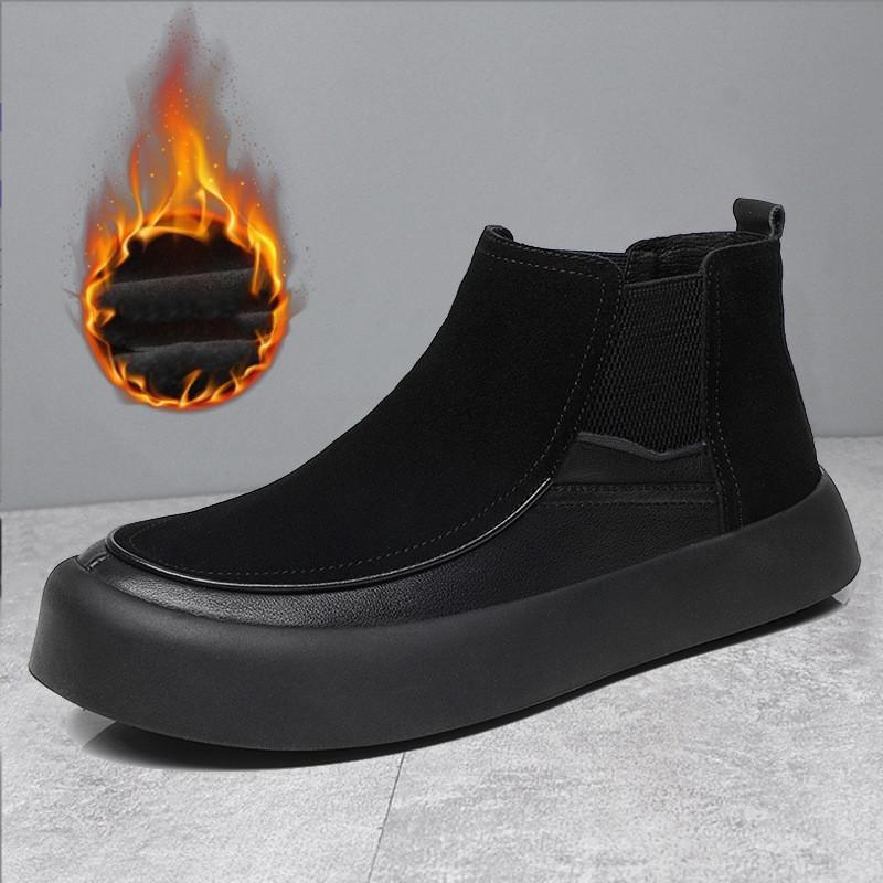 

Модные мужские повседневные ботинки из коровьей замши в английском стиле, осенне-зимняя обувь, ковбойские ботинки на плоской платформе, классные ботинки челси по щиколотку 270