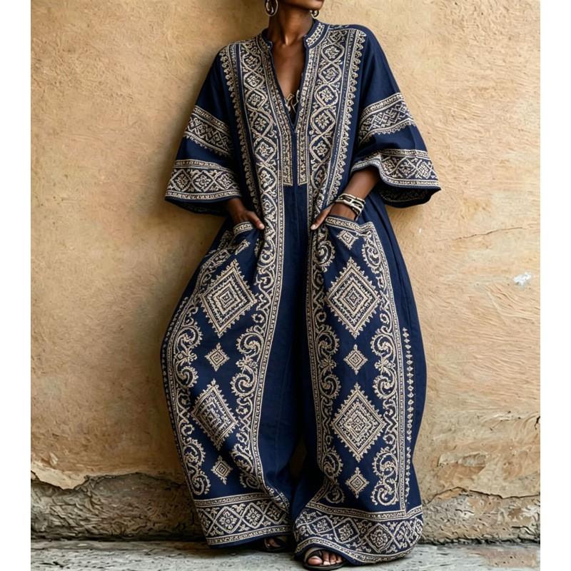 2026 Bohemian Jumpsuit With Pockets Loose Wide Leg Romper Women Streetwear
