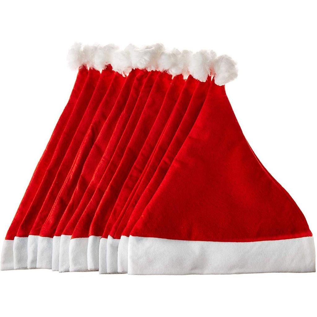 Red White Merry Christmas Caps (Set of 12) | Santa Claus Xmas Hats for Kids Babies Adults | Free Size Santa Claus Hat for Christmas