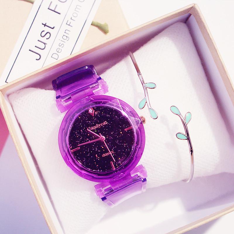 

Ins Starry Girl Watch Простой силиконовый ремешок Роскошные кварцевые часы Женские часы розовый