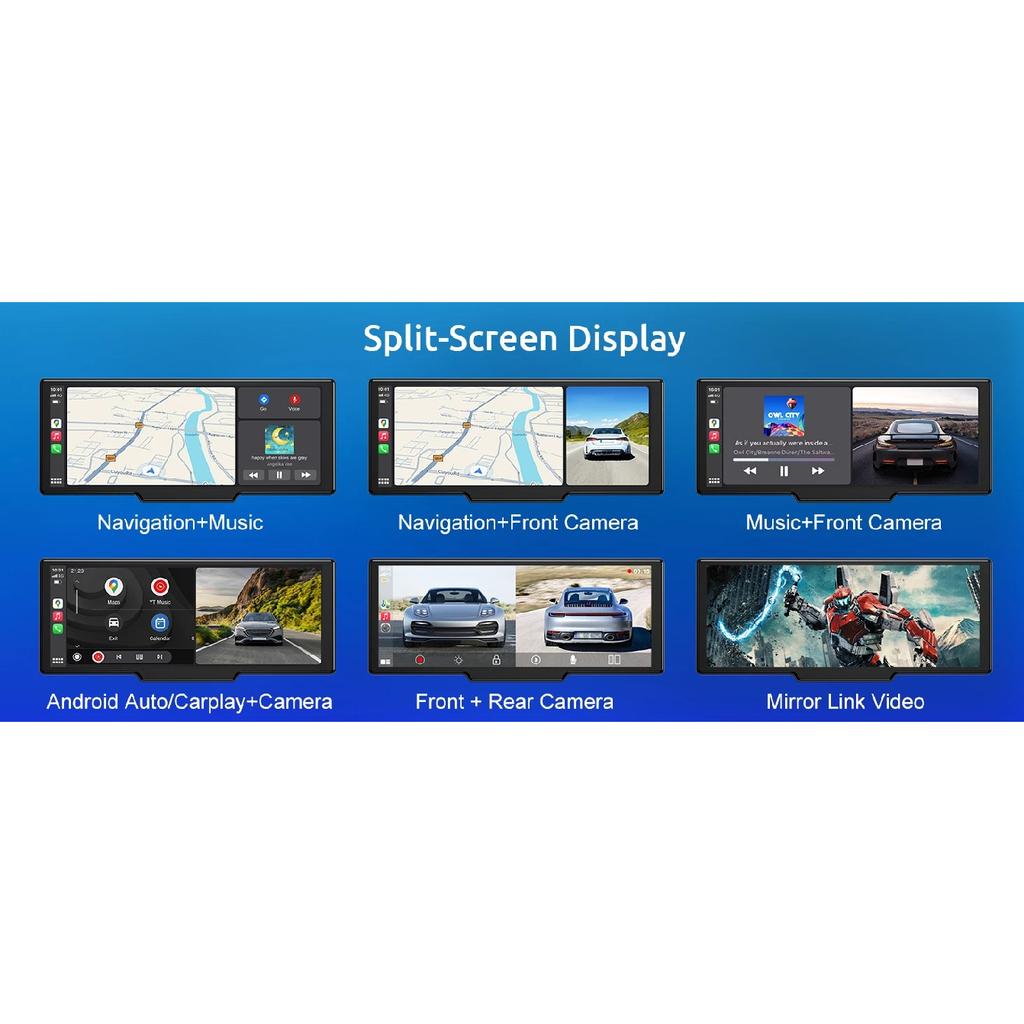 10.26" 64GB Dash Cam Car Stereo 4K IPS Touch Screen Wireless Apple Carplay & Android Auto Dual Len Recorder Bluetooth FM+Camera