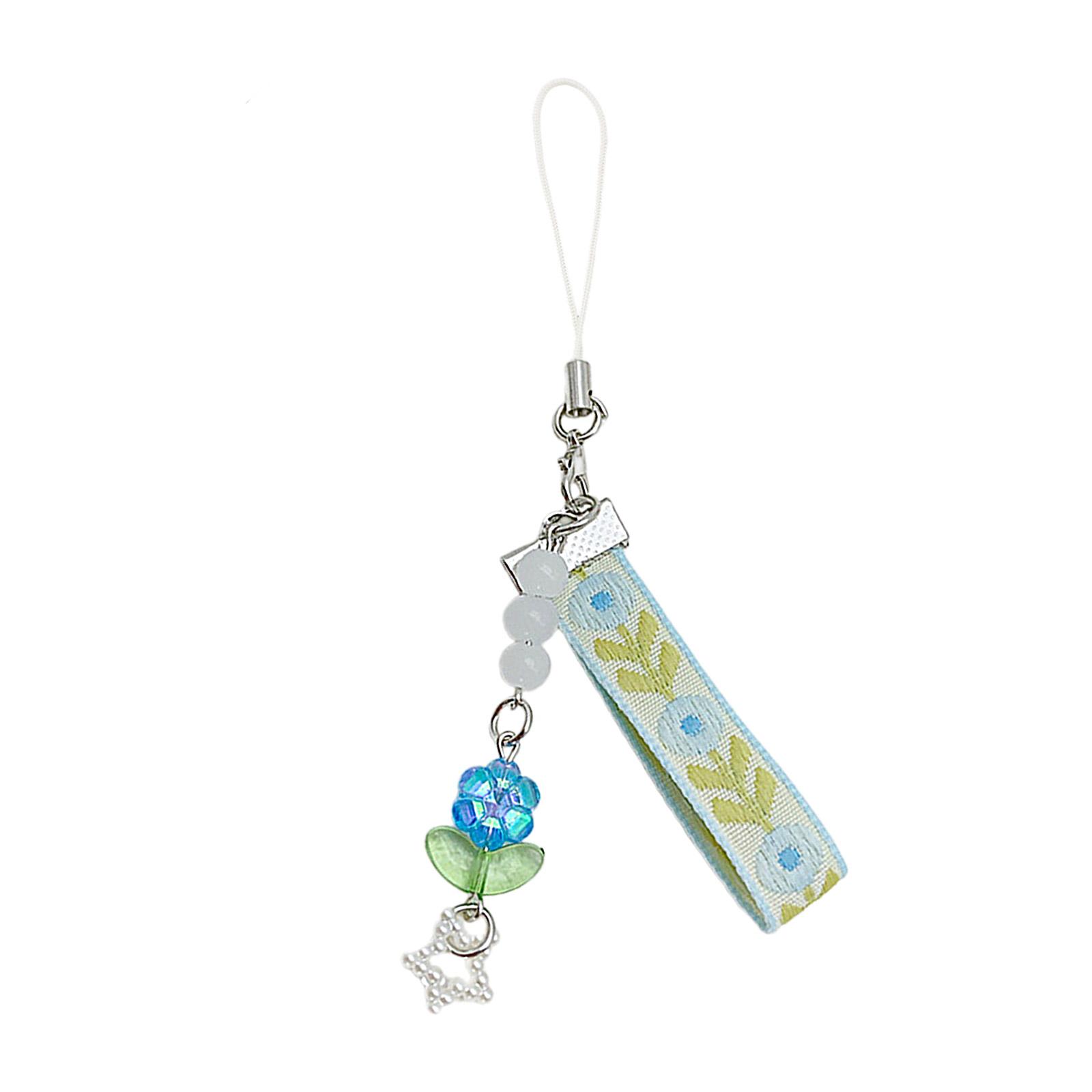 

Elegant Beaded Phone Charm Flower Keychain Bag Pendant Mobile Phone Decorations for Wallet Bag Keyring A