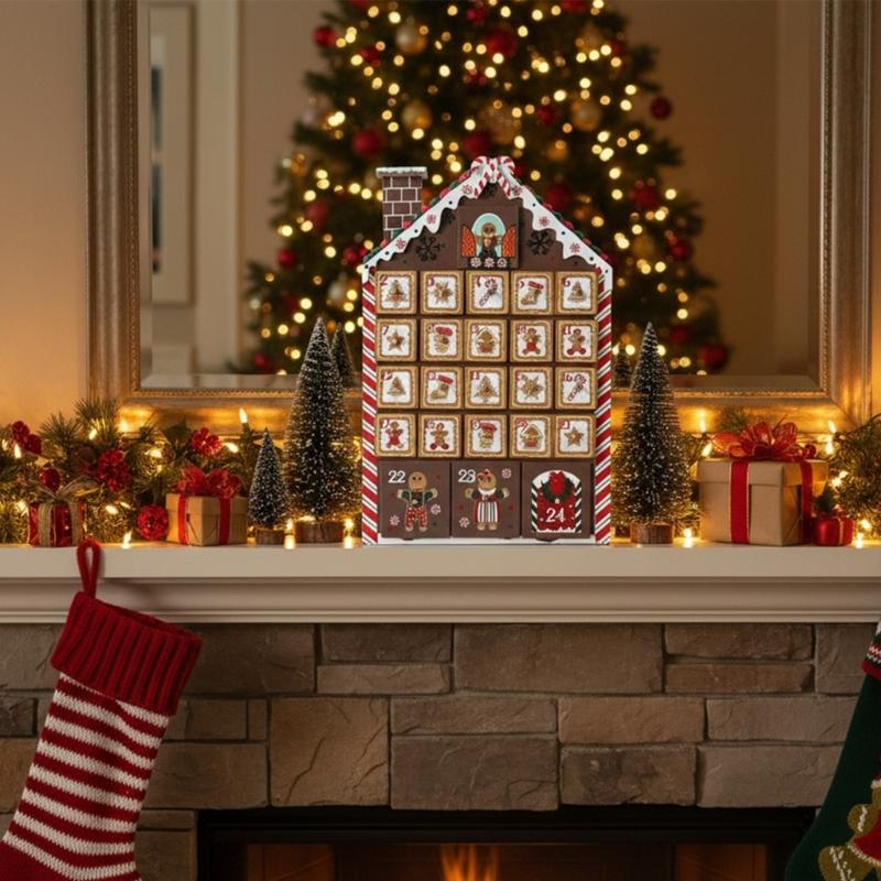 Wooden House Christmas Calendar With 24 Numbered Drawers For Storage Candy Chocolate Jewelry Gifts Holiday Decoration