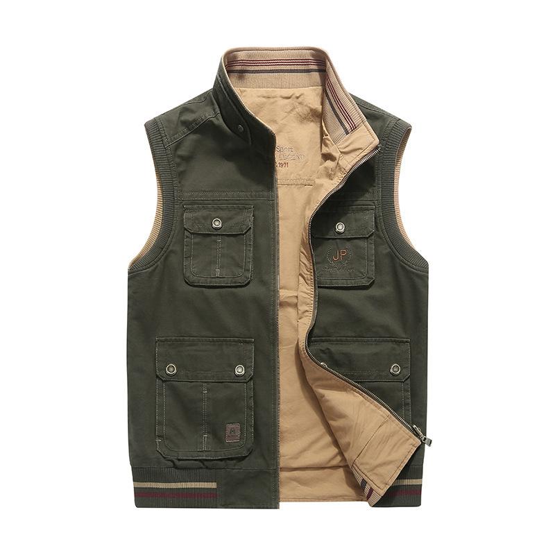 Men'S Casual Vest Wearing Cotton Vest On Both Sides, Double-Sided Multi-Pocket Horse Clip Men'S Spring