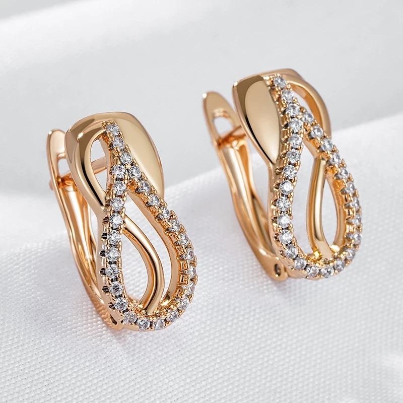 Luxury Geometry  Rose Gold Color Drop Earrings For Woman Fashion Natural Zircon Accessories Daily Vintage Jewelry