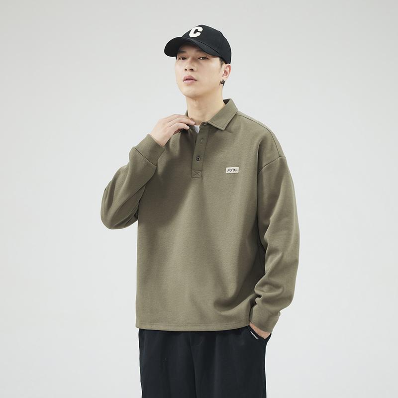 Herbst und Winter Herren Poloshirt Revers Pullover Amerikanische Trendmarke Samt Verdicktes Langarmkragen T-Shirt