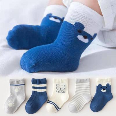 5 Paar süße Babysocken mit Bärenmotiv, atmungsaktive Baumwolle, für Kleinkinder, Jungen und Mädchen, bequeme, weiche Kindersocken, 0–5 Jahre