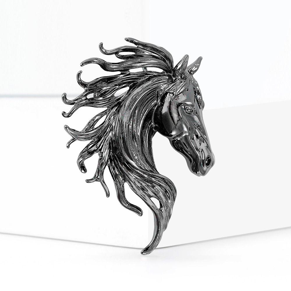 Glossy Horse Head Brooches Casual Metal Badge Pin Lapel Pins Zodiac Animal Pins  for Women