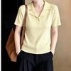 2026 French Style Women's Slimming Tencel Short Sleeve Knit Lapel Top