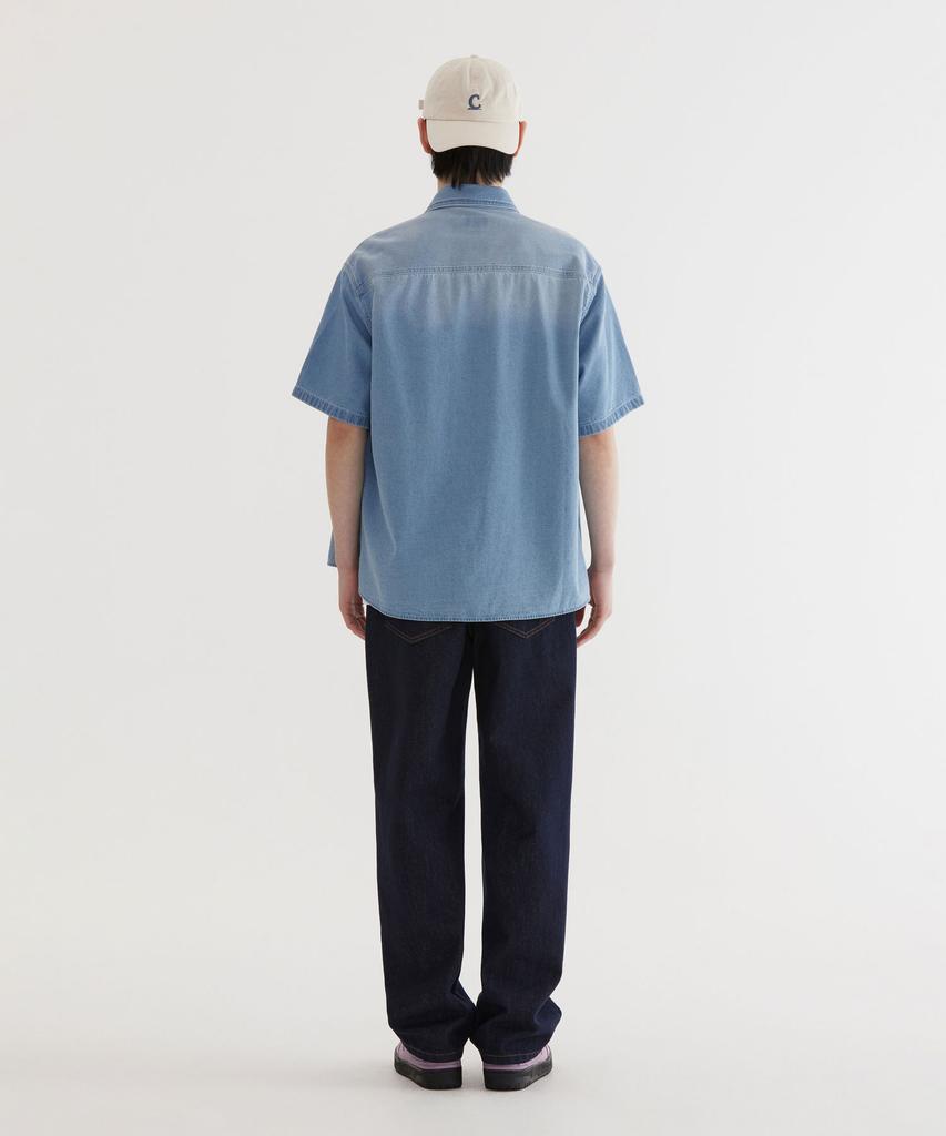 COVERNAT Washed Denim Half Shirt Light Blue
