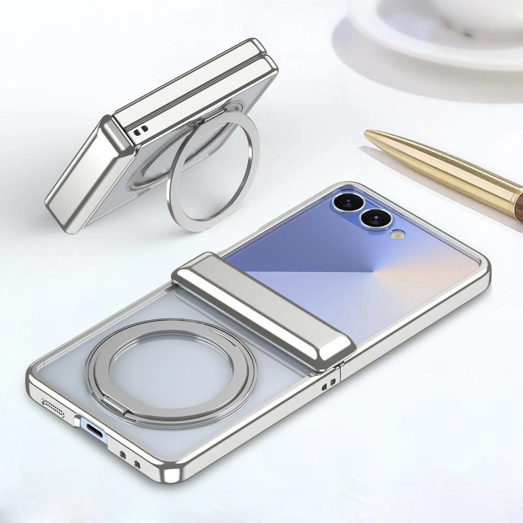 360 Rotating Bracket Phone Case for Samsung Galaxy Z Flip 7 6 5 Flip7 Flip6 Flip5 Electroplated Magnetic Hinge Protective Cover