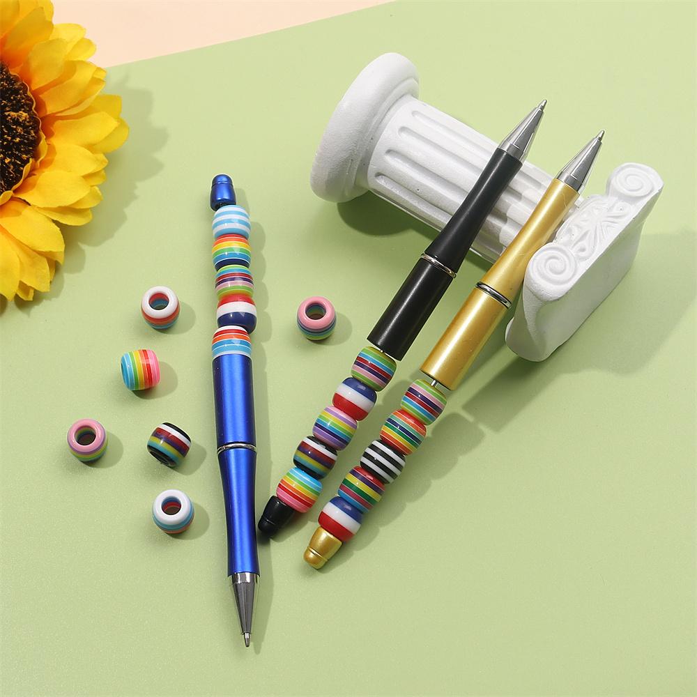 30/50/100pcs Rainbow striped European style large hole bead bucket drum resin sliding loose circular spacer beads, DIY snake chain bracelet