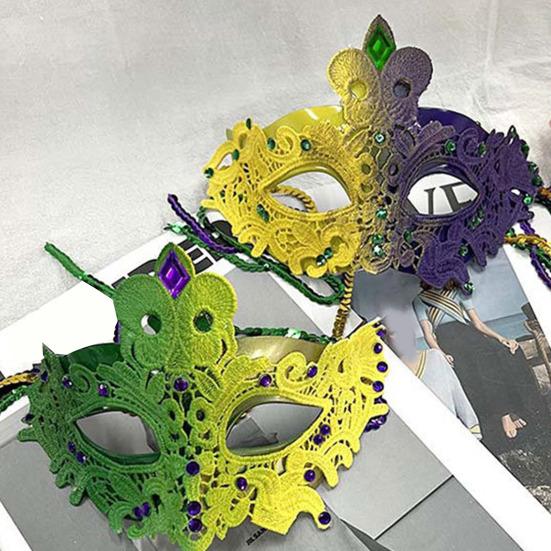 Mardi Gras Mask with Rhinestones Half Face Carnival Mask Sequins Tassel Masquerade Party Mask