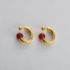 Orecchini Anello in Ottone Placcato Oro 18K Reale con Perla di Agata Rossa Temperamento Versatile Moda Personalizzata Orecchini Semplici