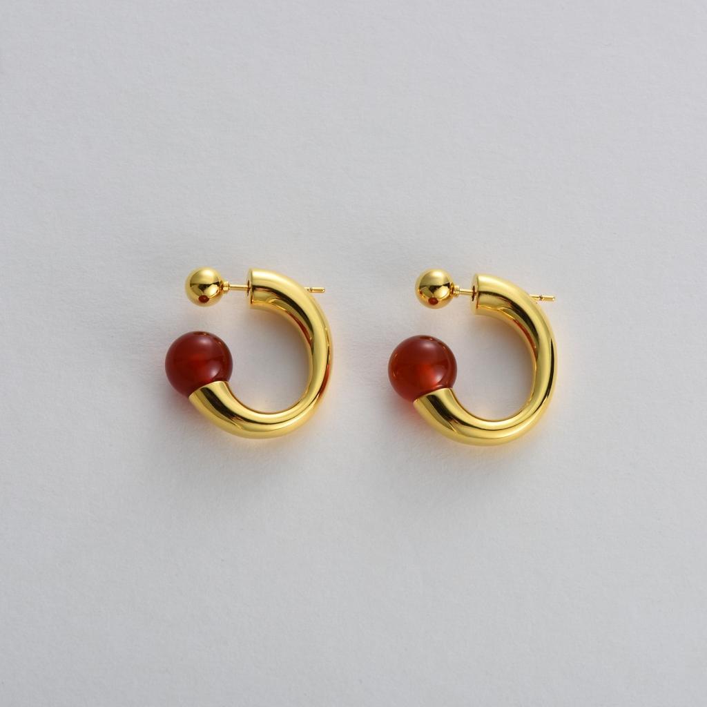Orecchini Anello in Ottone Placcato Oro 18K Reale con Perla di Agata Rossa Temperamento Versatile Moda Personalizzata Orecchini Semplici