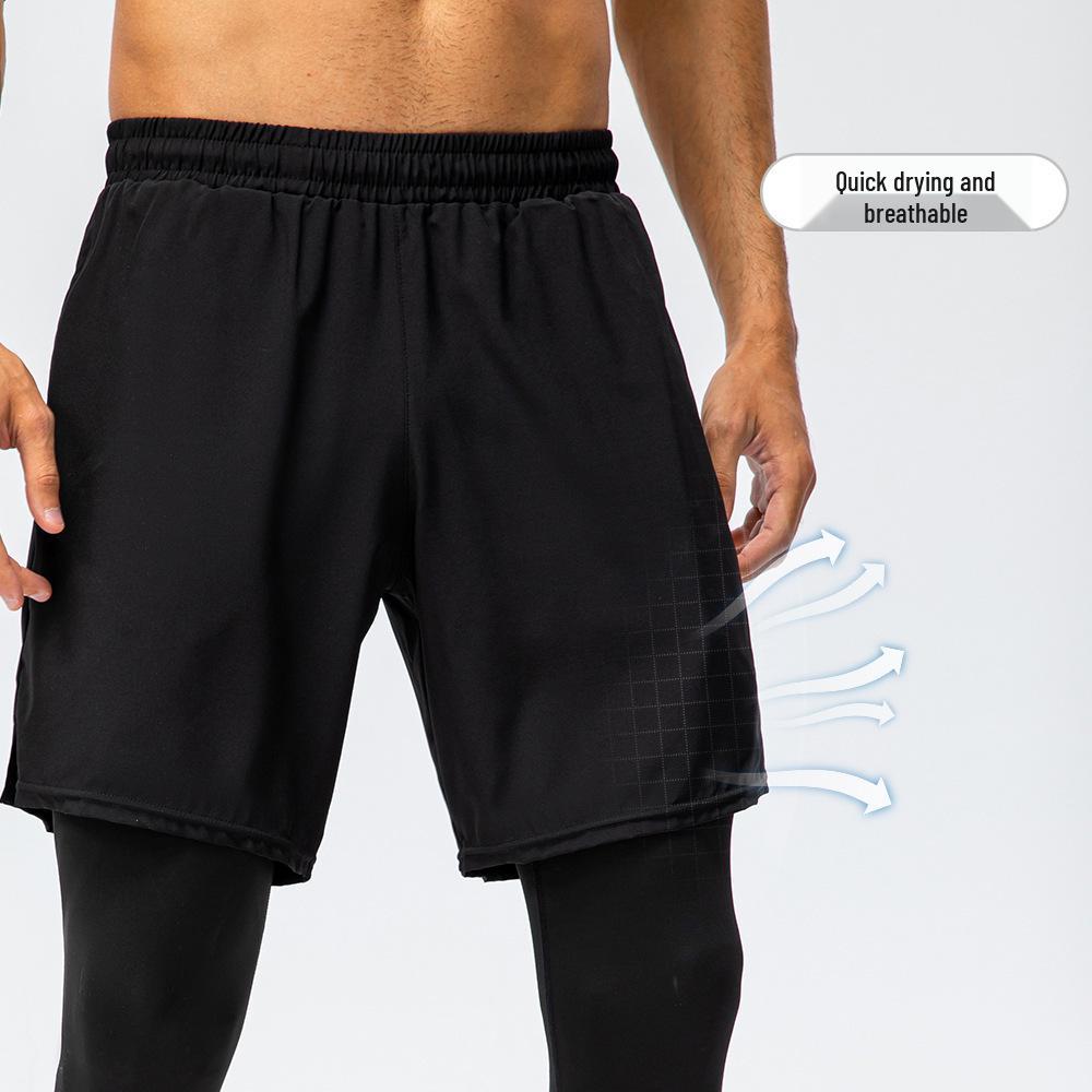 Men's Quick-Dry Sweat-Wicking Fitness Set: Long-Sleeve Top with Fake Two-Piece Design & Long Pants (1019+7010)