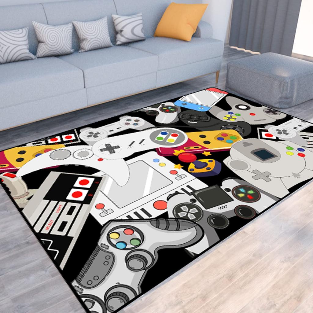 Video Game Carpet Cartoon Gamepad Area Rugs Gamer Controller Floor Mat Non-Slip Home Bedroom Teens Playing Room Decor Doormat