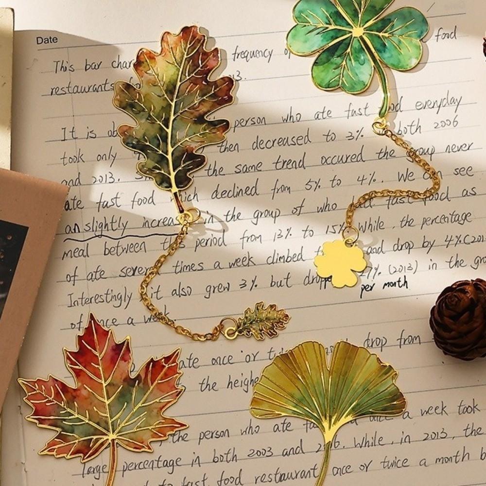 Exquisite Craft Leaf Bookmark Gilt-Edged Reading Bookmark Book Separator  Book Accessories