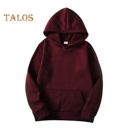 

Unisex Hoodie with Big Front Pocket Drawstring Solid Color Loose Hooded Top Long Sleeves Casual Sport Daily Hoodie XL вина червоного кольору